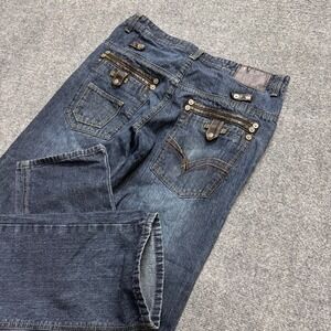VTG Mecca Denim Jeans Men's 34x34 Dark washed Blue Y2K Wide Leg Grunge